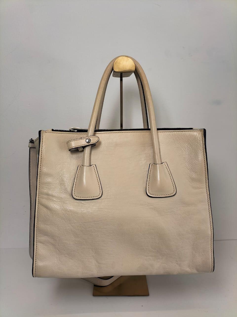 Prada Cream Leather Twin Pocket Tote thumbnail 4
