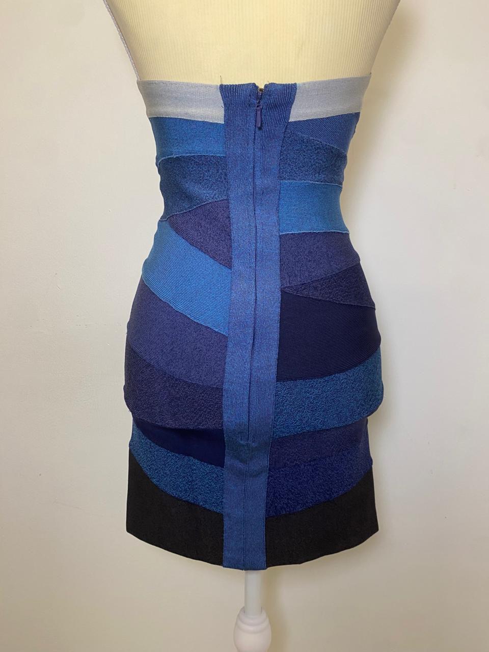 Herve Leger Ombre Blue Knit Strapless Bandage Mini Dress thumbnail 2