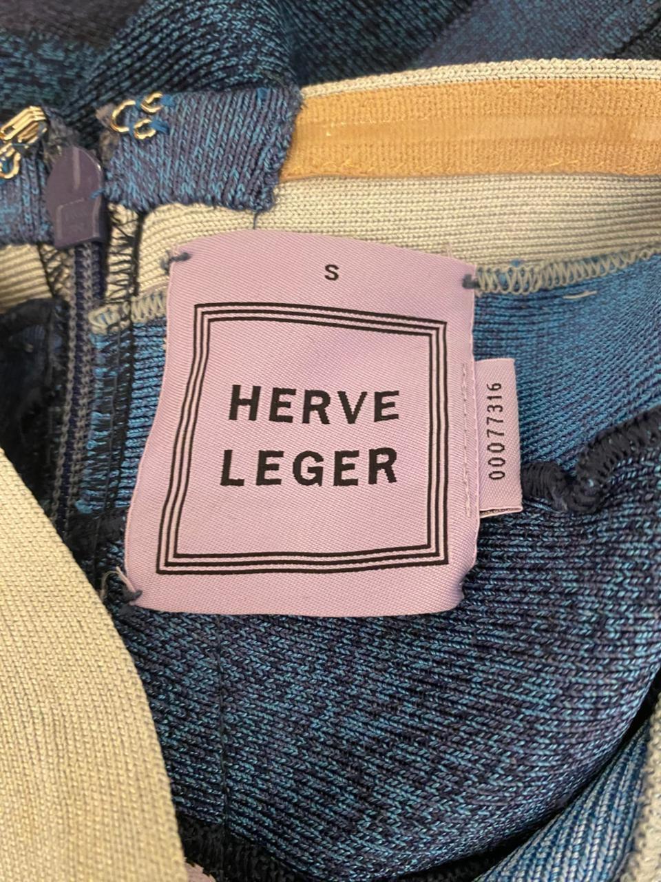 Herve Leger Ombre Blue Knit Strapless Bandage Mini Dress thumbnail 3