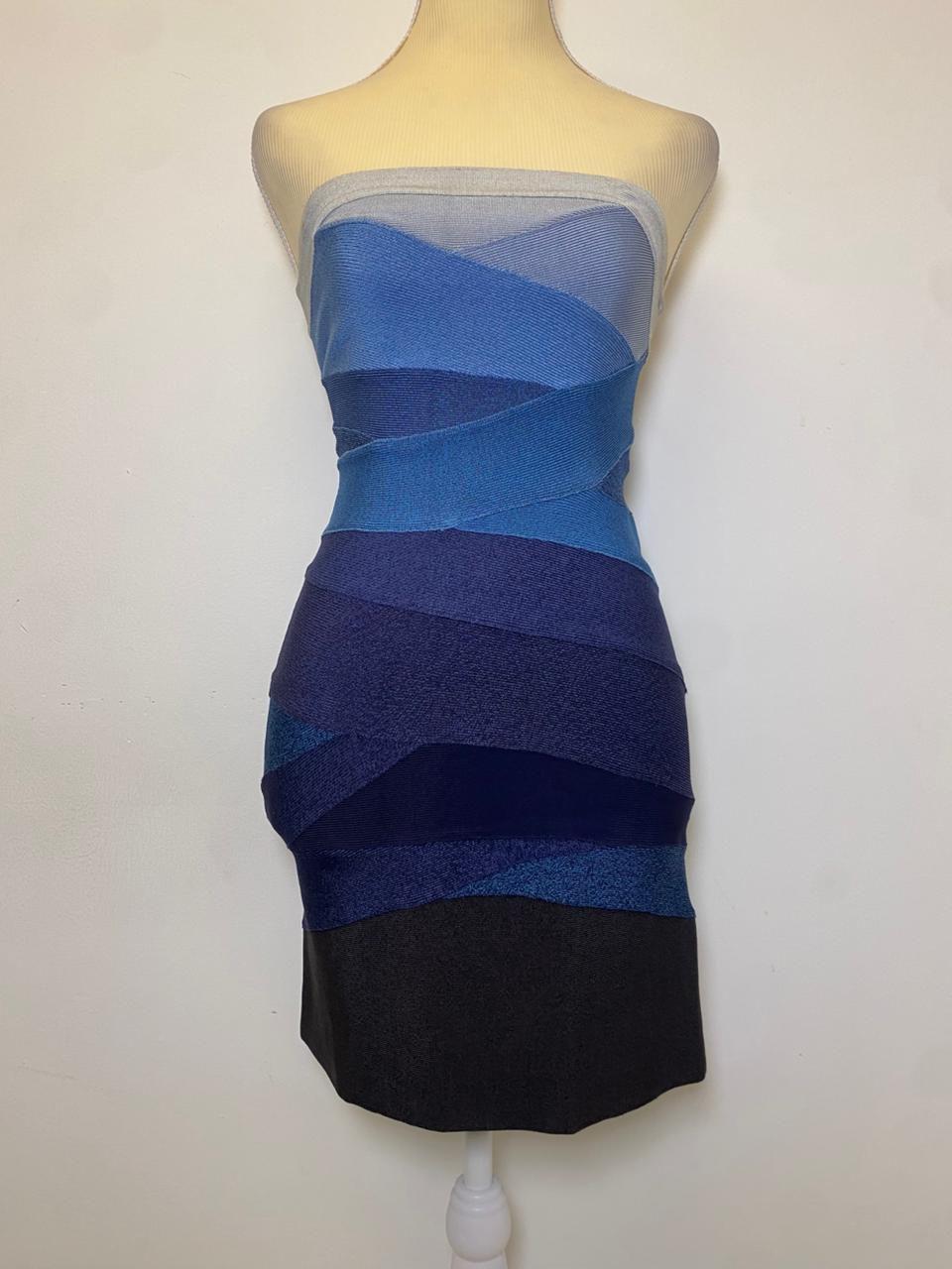 Herve Leger Ombre Blue Knit Strapless Bandage Mini Dress thumbnail 4