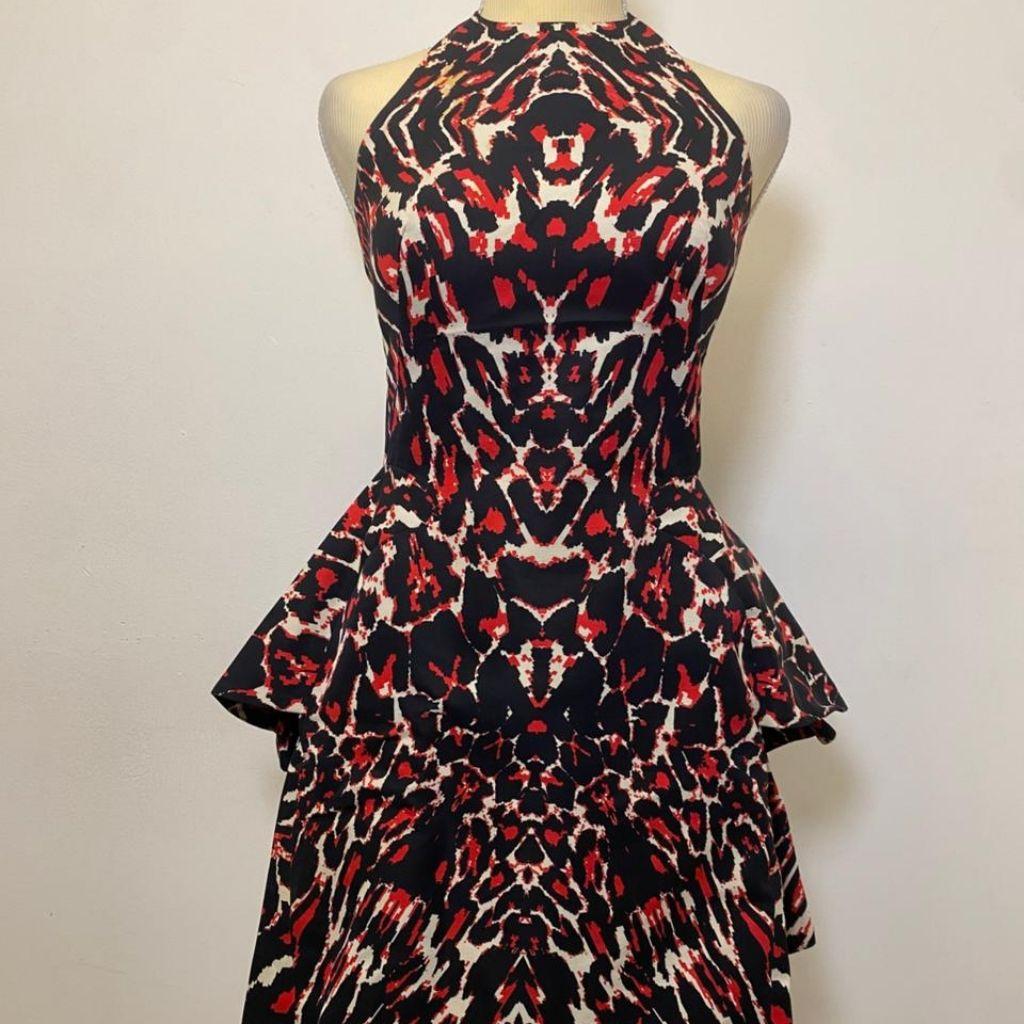 McQ by Alexander McQueen Black Printed Cotton Halter Neck Mini Dress