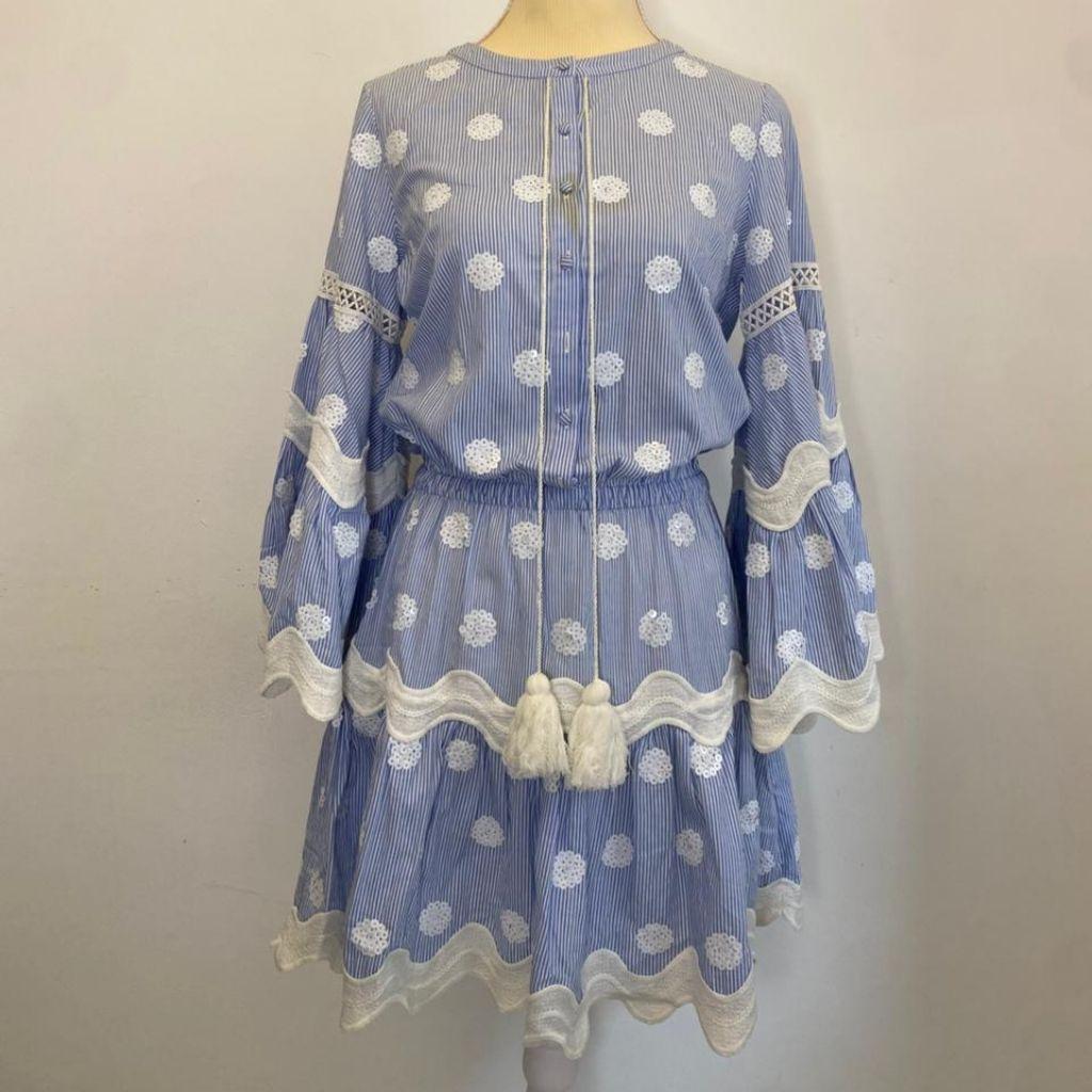 ALEXIS White & Blue Striped Amilna Dress