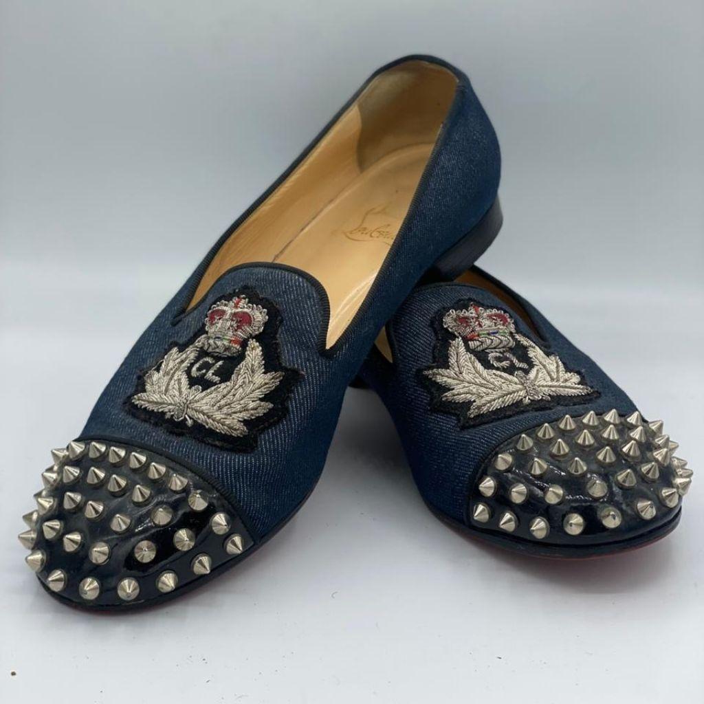 Christian Louboutin Blue Denim Spike Smoking Slippers