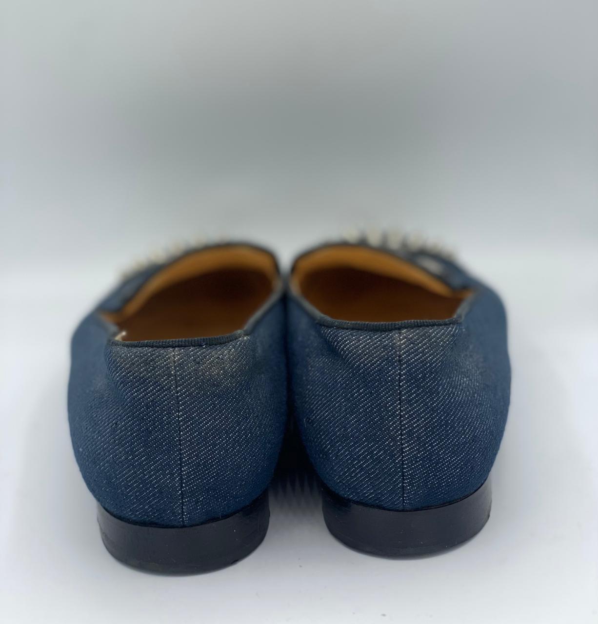 Christian Louboutin Blue Denim Spike Smoking Slippers thumbnail 3