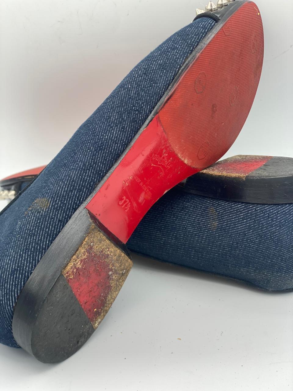 Christian Louboutin Blue Denim Spike Smoking Slippers thumbnail 5