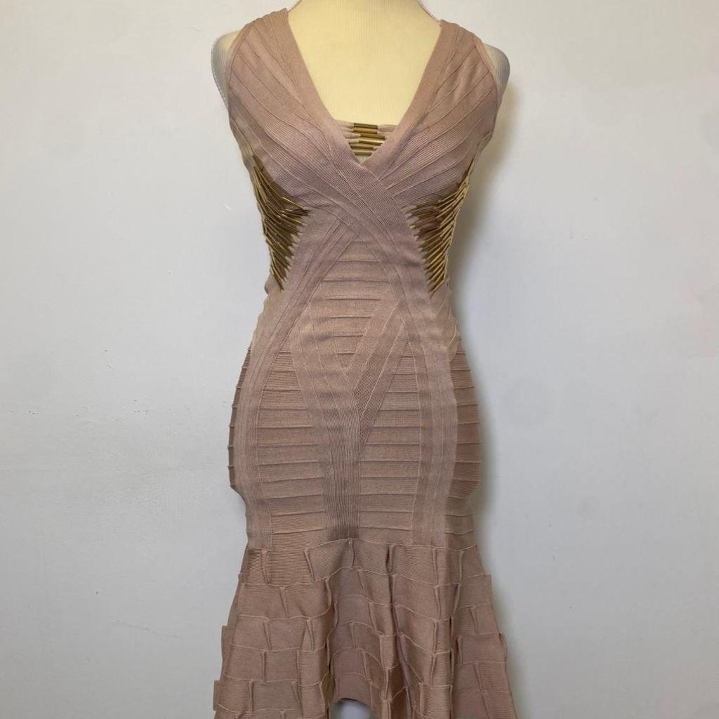 Herve Leger V-Neck Kori Beaded Bandage Dresses