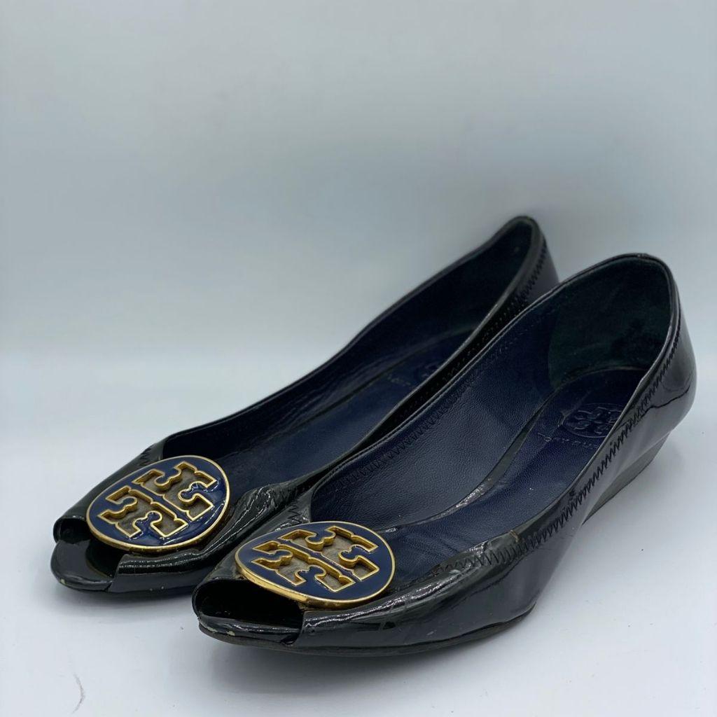 Tory Burch
Tory Burch Navy Blue Leather Peep Toe Ballet Flats