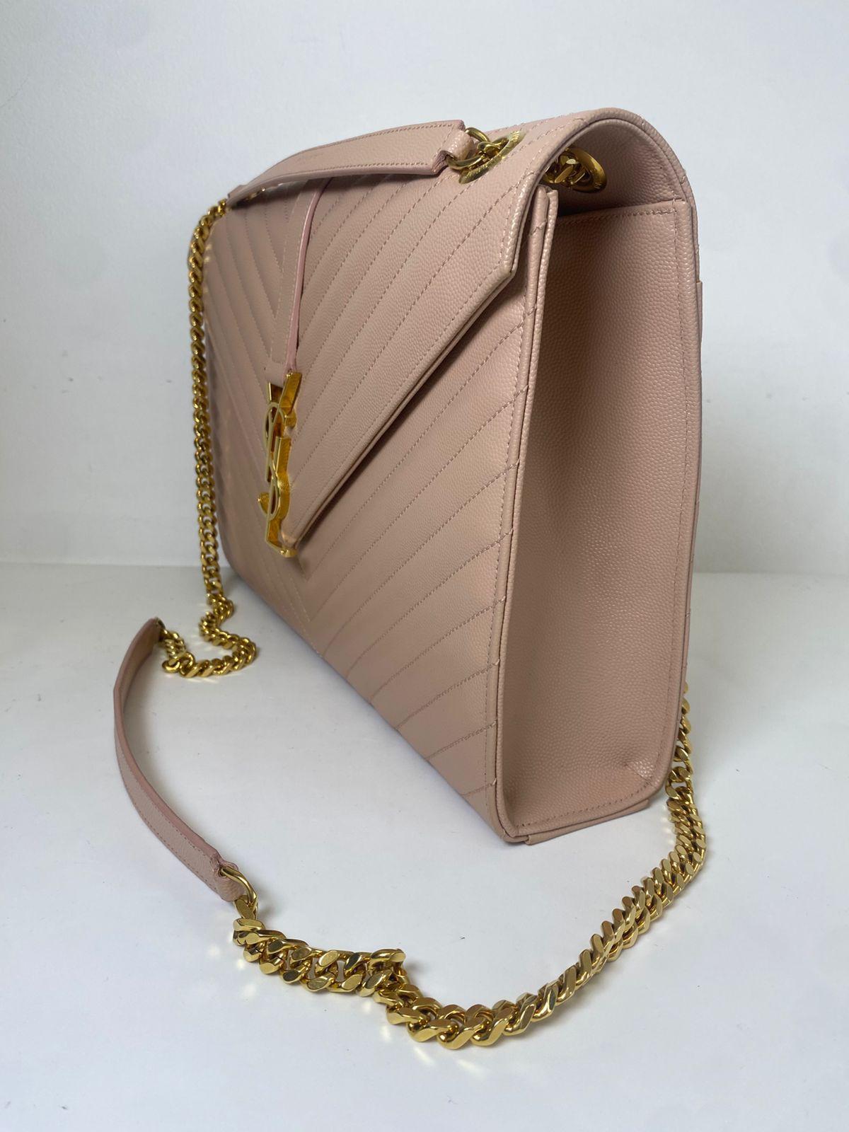 Yves Saint Laurent Beige Leather Monogram Envelope Shoulder Bag thumbnail 3