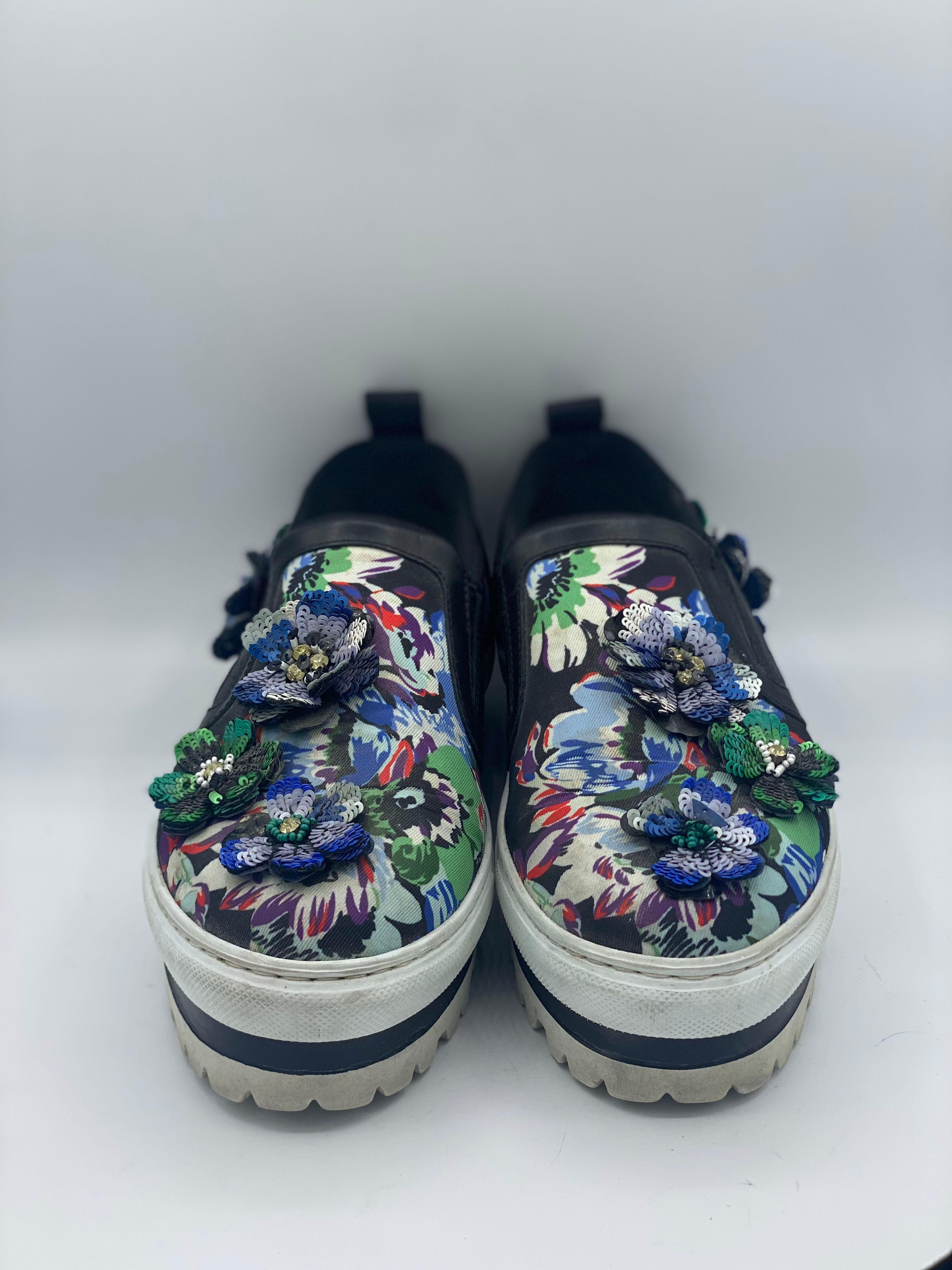 MSGM canvas beaded flower platform sneakers thumbnail 3
