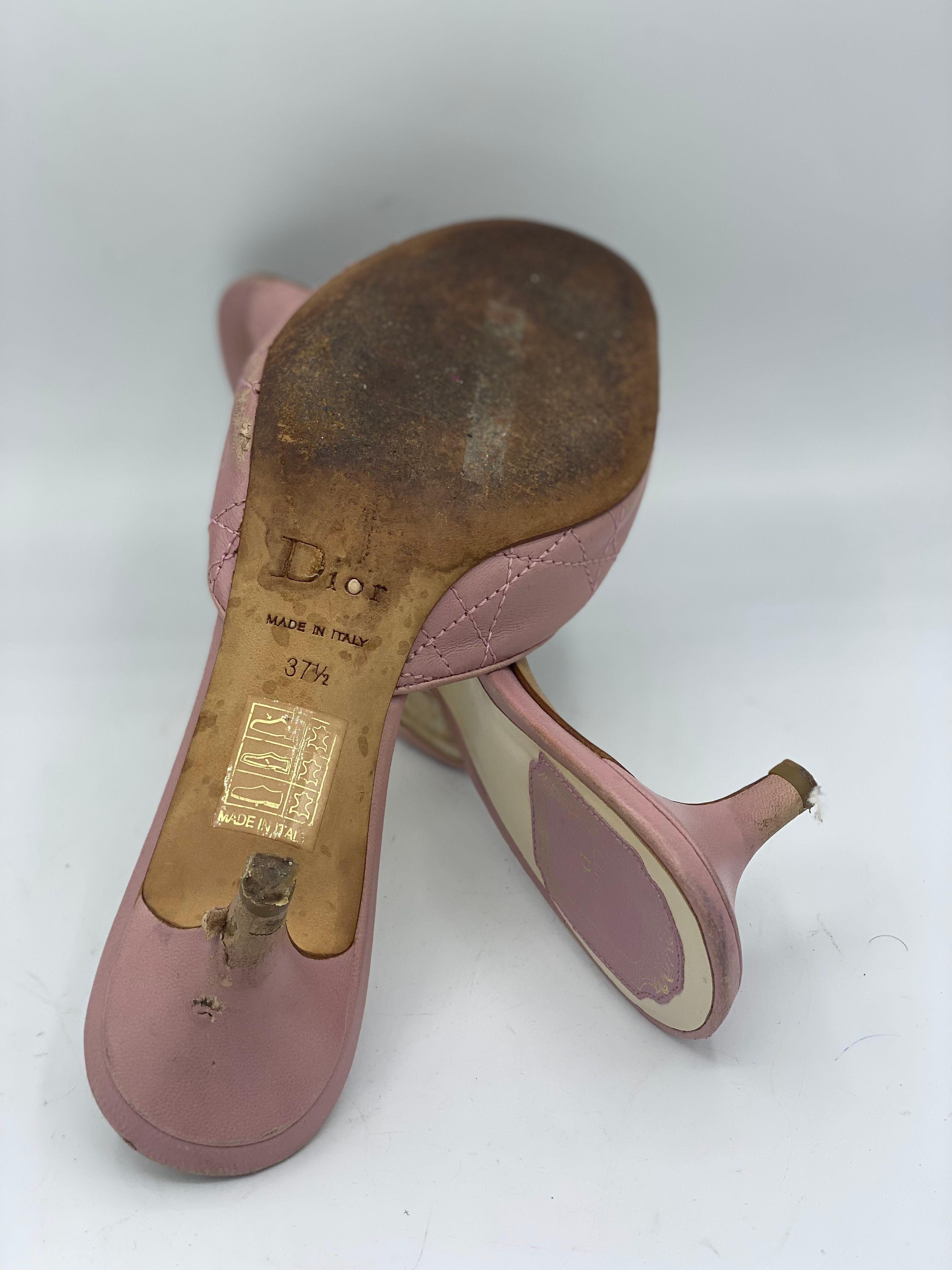 Dior Pink Cannage Leather Bow Slide Sandals thumbnail 2