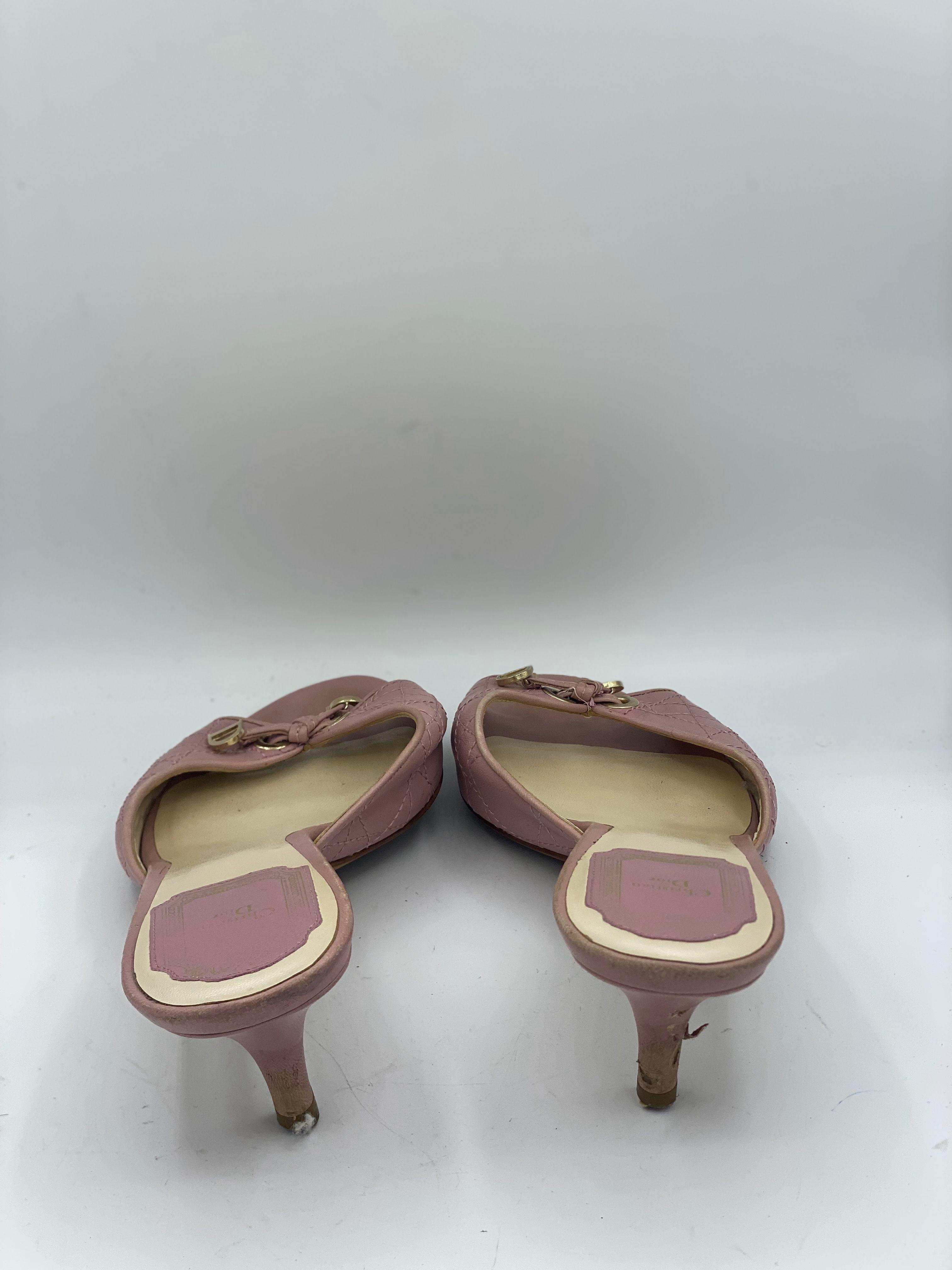 Dior Pink Cannage Leather Bow Slide Sandals thumbnail 3