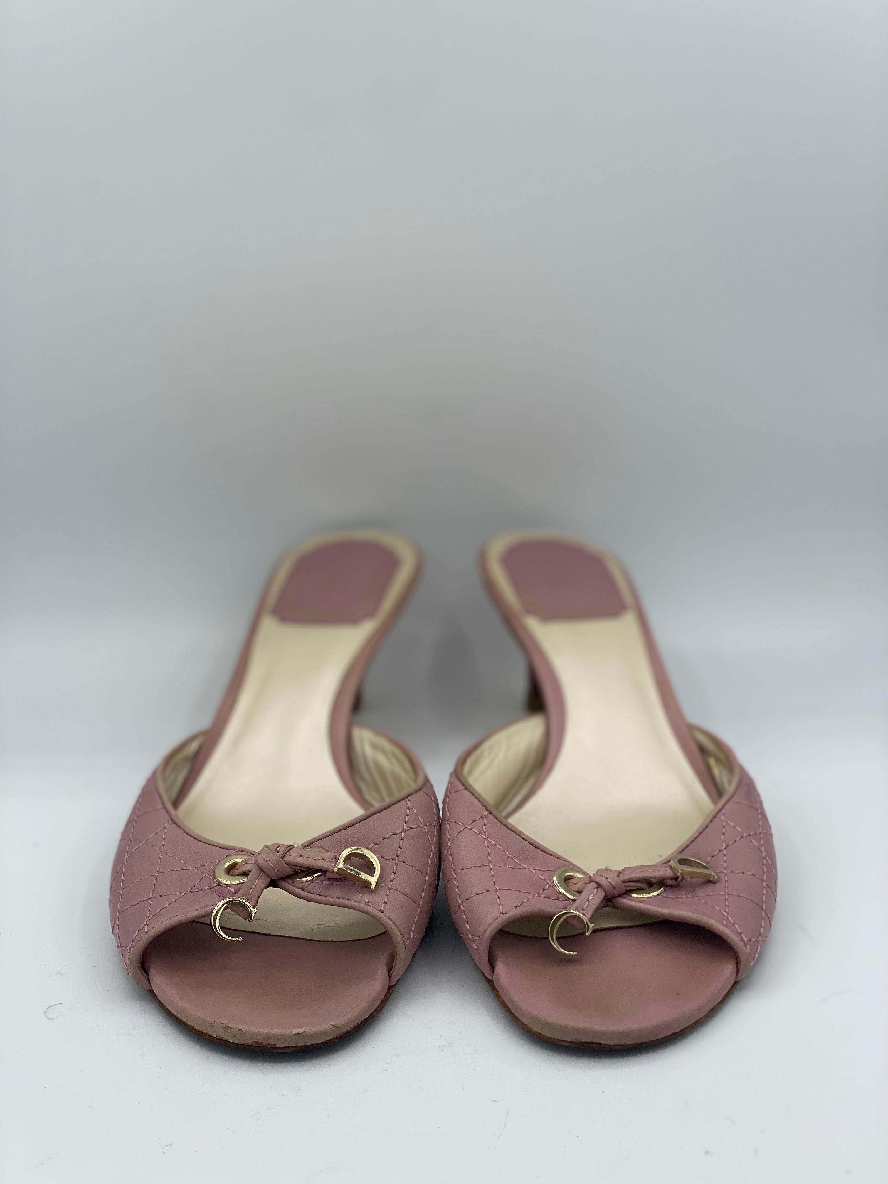 Dior Pink Cannage Leather Bow Slide Sandals thumbnail 4