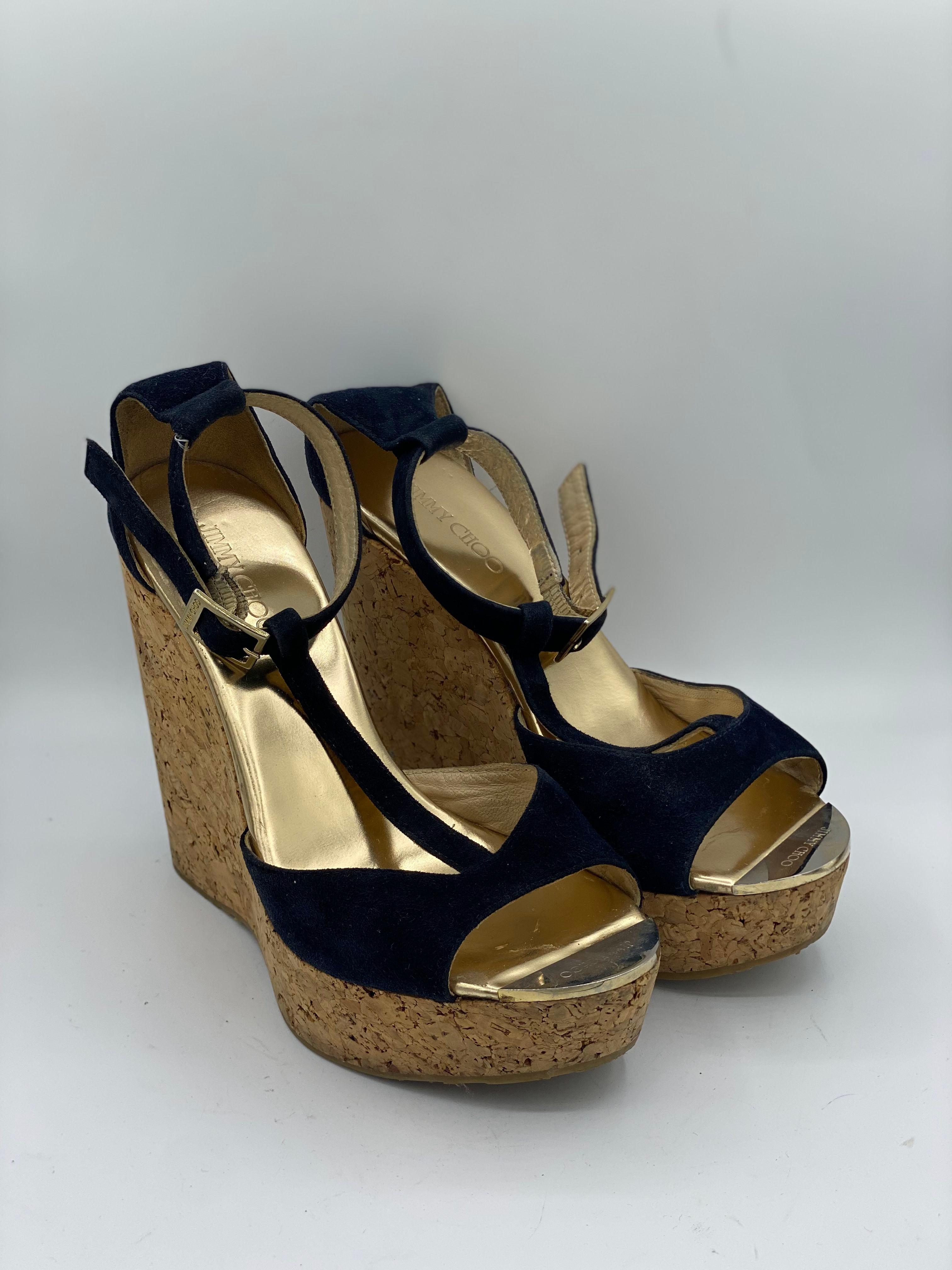 Jimmy Choo Suede Leather Pania Cork Wedge T Strap Sandals thumbnail 2