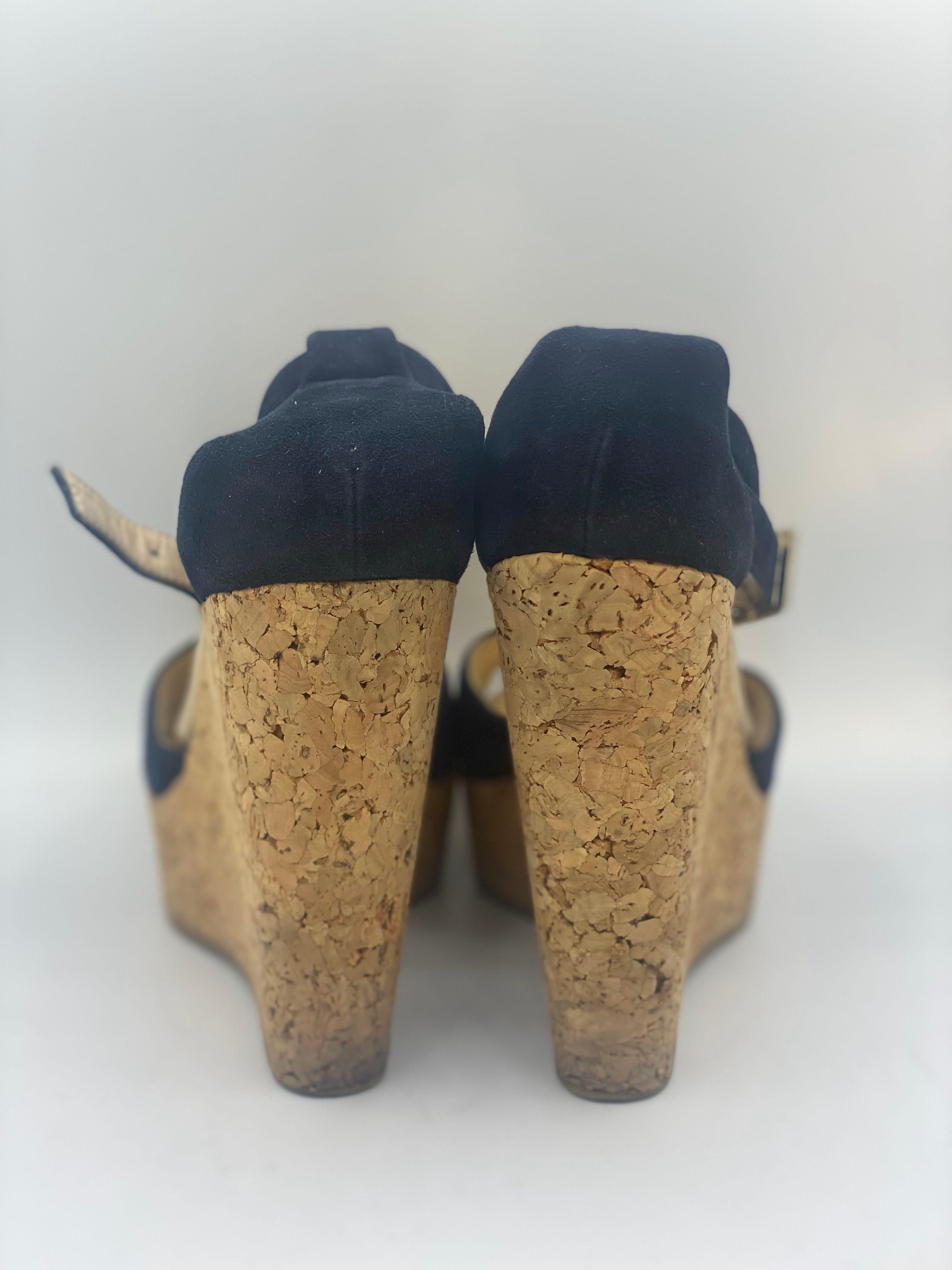 Jimmy Choo Suede Leather Pania Cork Wedge T Strap Sandals thumbnail 3