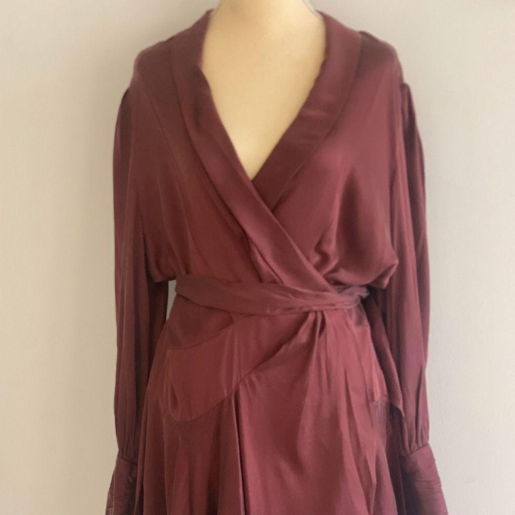 Zimmermann Burgundy Silk Satin Wrap Mini Dress