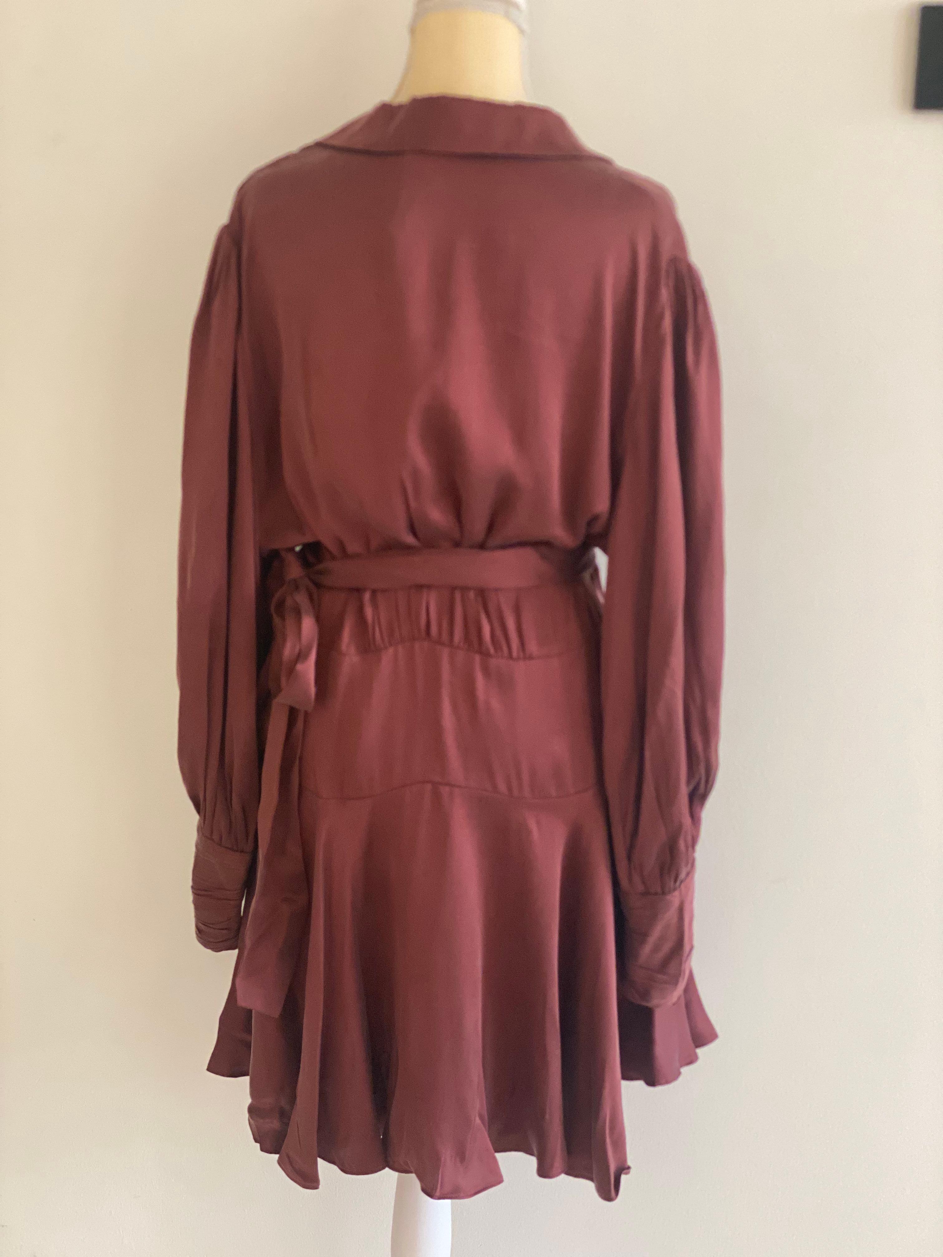 Zimmermann Burgundy Silk Satin Wrap Mini Dress thumbnail 3