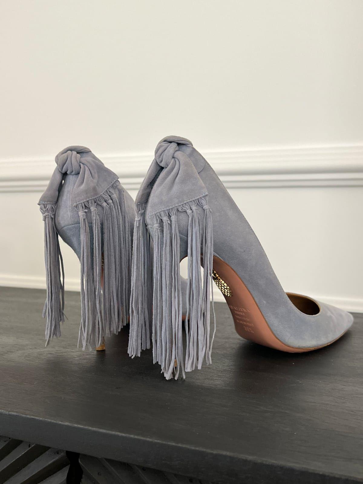 Aquazzura Grey Suede Bow Fringe Pumps thumbnail 2