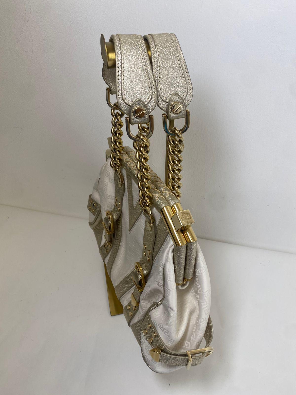 Versace Beige/Metallic Canvas & Leather Madonna Boston Bag thumbnail 3
