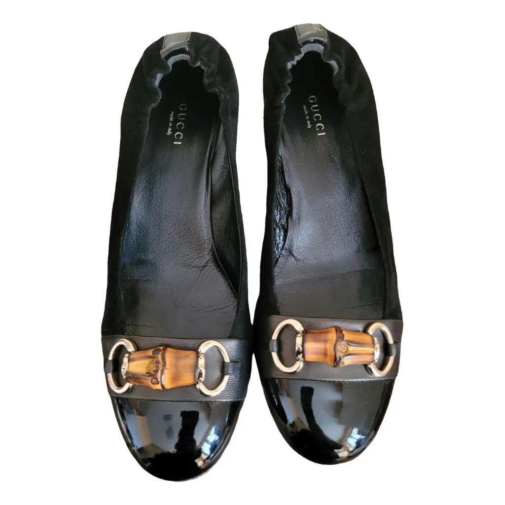 Gucci Black Suede Bamboo Accent Suede Ballet Flats thumbnail 1