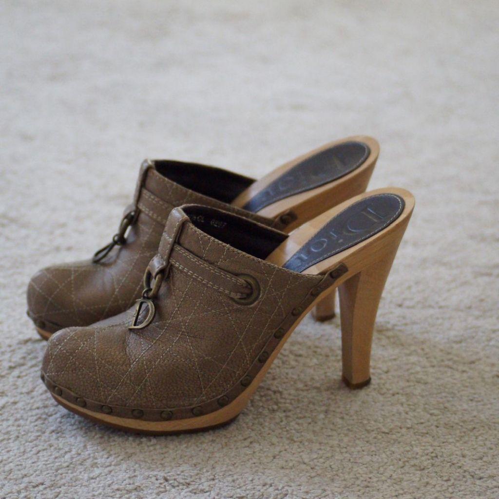 Christian Dior Bronze Cannage Stitched Leather Platform Clogs