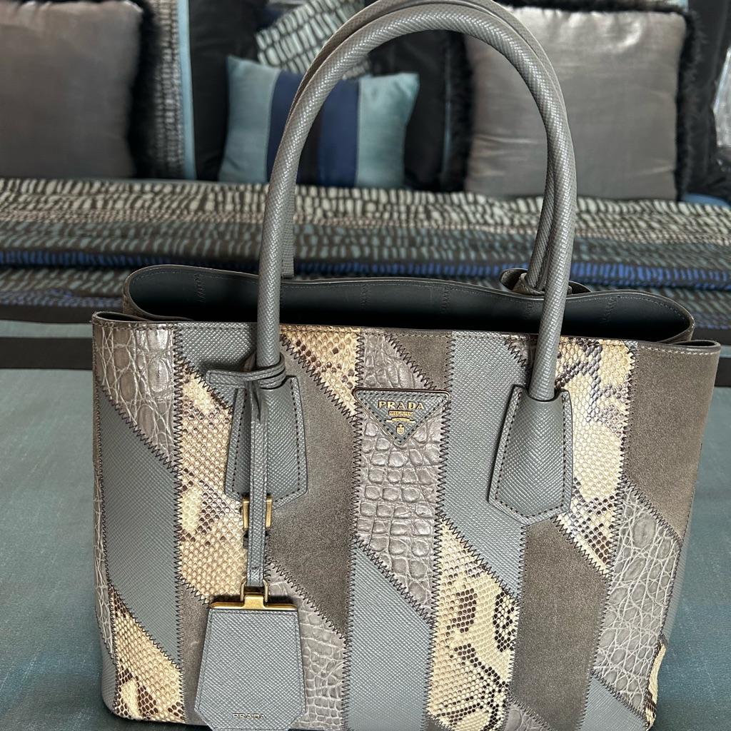 Prada grey exotic leather limited edition tote thumbnail 1