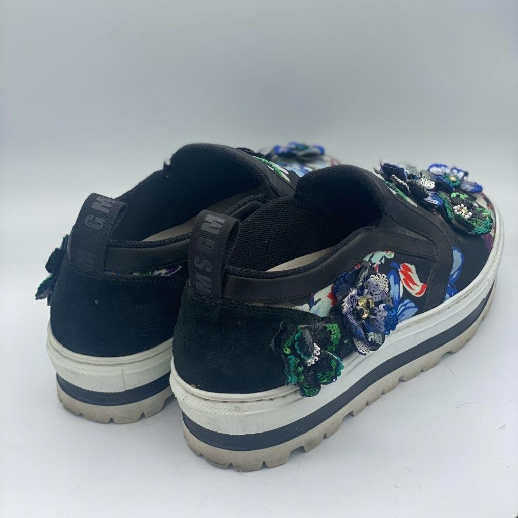 MSGM canvas beaded flower platform sneakers